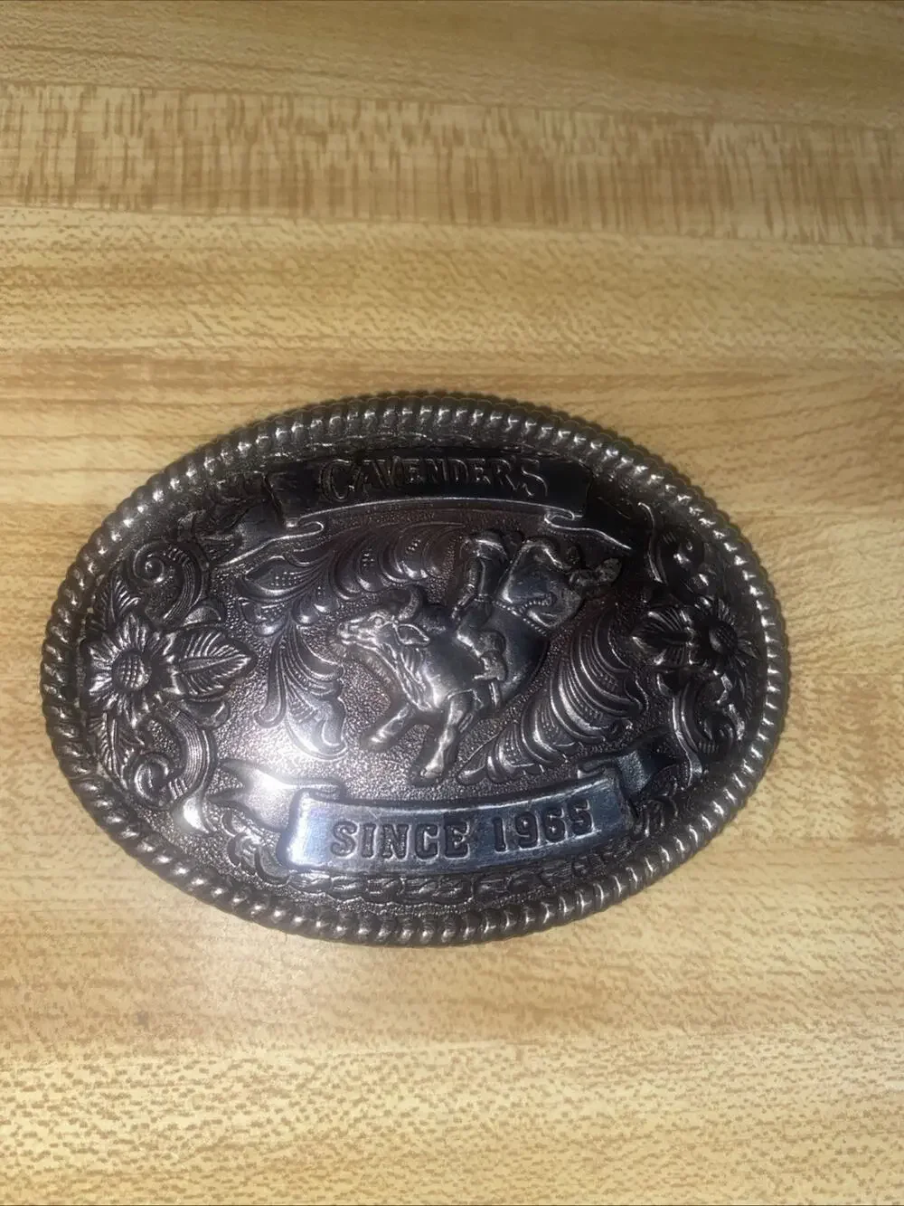 Cavender's Western Wear Silver Tone Cowboy Oval Belt Buckle Since 1965